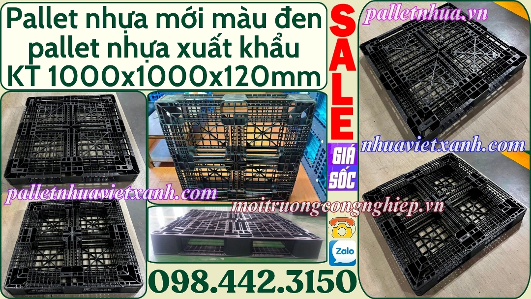 Pallet nhựa mới màu đen 1000x1000x120mm PL101012
