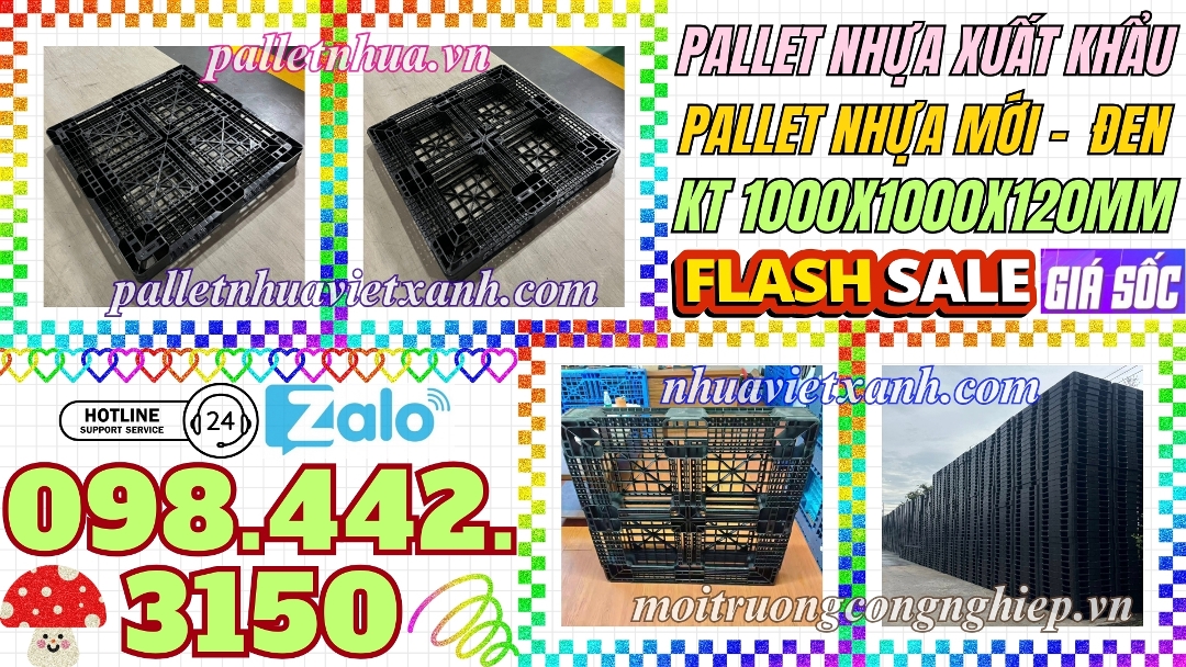 Pallet nhựa mới màu đen 1000x1000x120mm