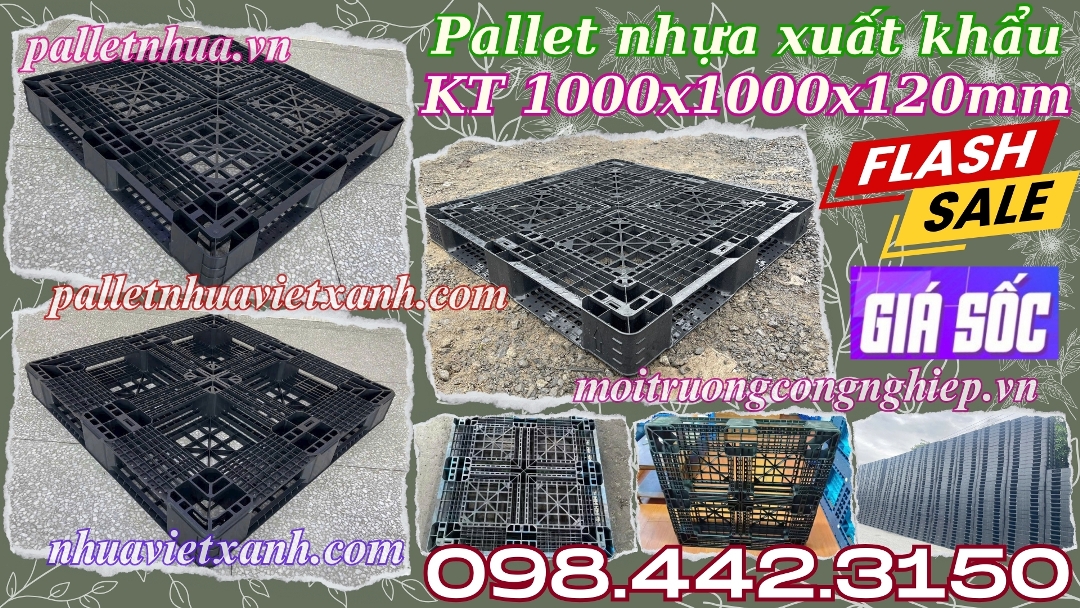 Pallet nhựa xuất khẩu 1000x1000x120mm hàng mới màu đen