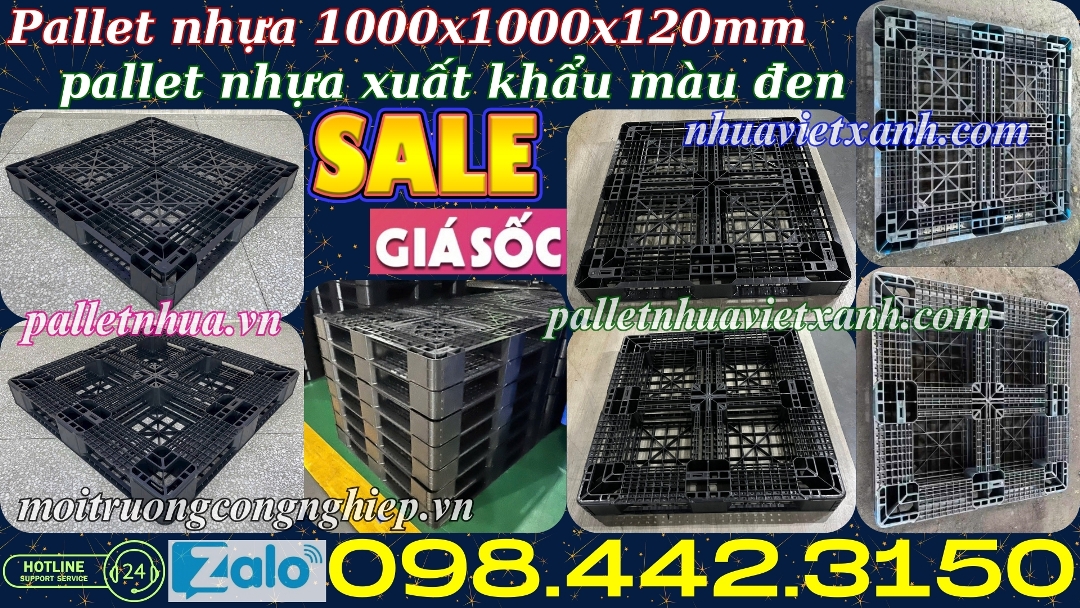 Pallet nhựa xuất khẩu 1000x1000x120mm màu đen