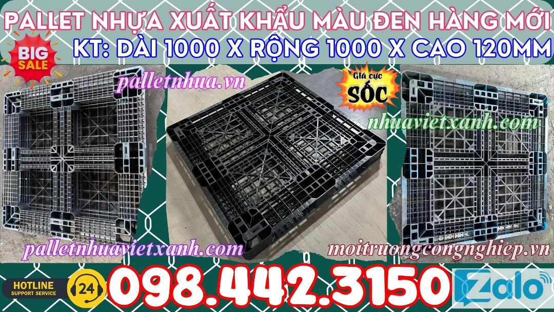 Pallet nhựa xuất khẩu màu đen hàng mới 1000x1000x120mm