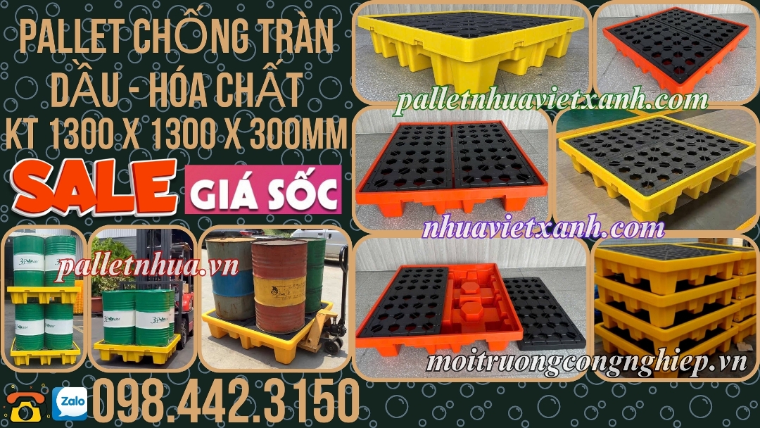 Pallet chống tràn 4 phuy cao 300mm