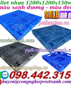 Pallet nhựa 1200x1200x150mm xanh dương và đen