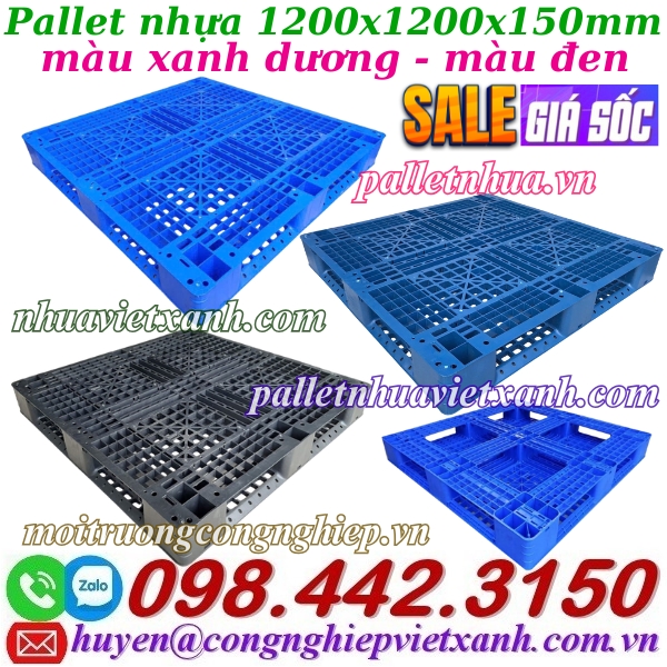 Pallet nhựa 1200x1200x150mm xanh dương và đen