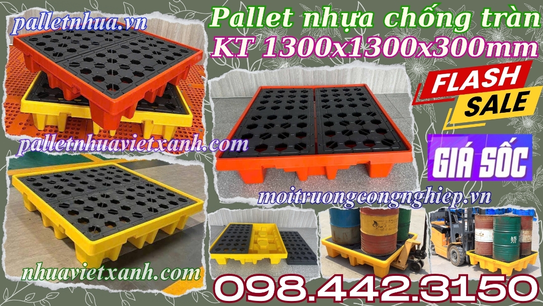 Pallet nhựa chống tràn 1300x1300x300mm - 4 phuy