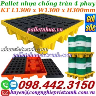 Pallet nhựa chống tràn 4 phuy cao 300mm - 26.5kg