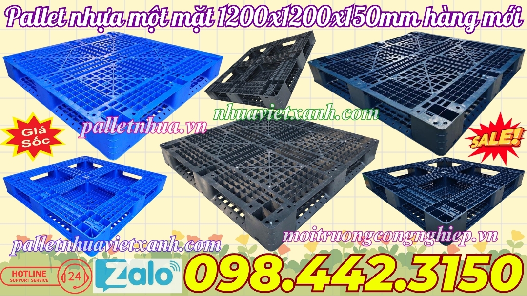 Pallet nhựa một mặt 1200x1200x150mm hàng mới